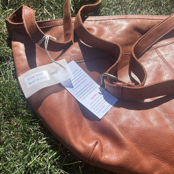 NWT ASHWOOD By Harrods Bison Genuine Leather Large Handbag Cognac Retail $150 - Picture 5 of 13